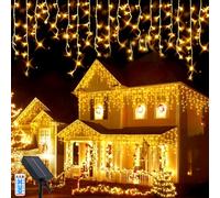GHONLZIN Guirnaldas Luces Exterior Solar, 8M 288 LEDs Impermeable Luces de Carámbano Solares con 8 Modos de Control Remoto, Función de Memoria, Hada de Decoración para Navidad, Fiesta, Boda, Patio