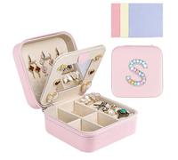 Ghope Joyero de viaje con espejo, pequeño estuche de viaje con joyero inicial portátil, joyero caja para joyas para mujer niña regalo