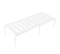 Ghopy - Estantería de cocina extensible, estante apilable, organizador de armarios, escurridor, práctico de longitud regulable, para cocina, cuarto de baño, salón, color blanco