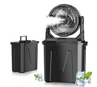 GHORA Ventilador de nebulización portátil con tanque de agua de 9 L y batería de 20000 mAh, control remoto, 4 niveles de velocidad, 4 modos de nebulización, luces LED RGB, ventilador de refrigeración