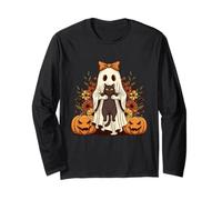 Ghost & Black Cat - Spooky Halloween Cat Lover Otoño Otoño Manga Larga