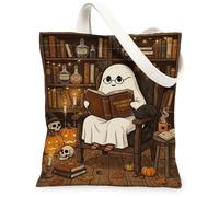 Ghost - Bolsa de lona para compras (33 x 38 cm), diseño de calabazas y calaveras, color marrón, Marrón, 13x15 Inch