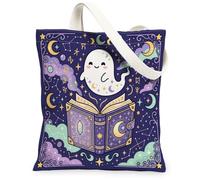 Ghost - Bolsa de lona para uso diario, diseño de libro de fantasía, luna, Halloween, violeta, 13 x 15 pulgadas, Púrpura, 13x15 Inch