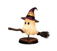 Ghost Broom Lamp - Resin Wood Halloween Light | Gothic Nightlight | USB Pow