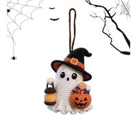 Ghost Car Charm, Crochet Halloween Ghost Ornament with Hat, Car Decor 26cm