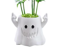 Ghost Cartoon Flower Bot, Gothic Flower Barry, Ghost Bucket Resin Ornament, Múltiples Usos, Llamativo, 10.9x9cm, Para Mujeres, Maquillaje De Chicas, Cepillo De Maquillaje De La Casa Embrujada De La Ca