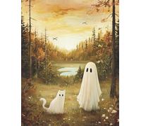 Ghost Cat Notebook - Cute and Spooky Lined Journal: 8.5 x 11 in, 100 Lined Pages with Adorable Ghost Cat on Every Page - Perfect for Halloween, Cat Lovers & Kawaii Stationery Fans