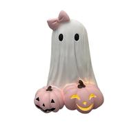 Ghost Figure Statue, Halloween Girl, 8.66x5.57x5.57 inches Pink Bow Sculpture, Spooky Cute Accent, Sturdy Decorative Ornament, Perfect for Women Men Birthday Holiday Party Room Bedroom Bedside