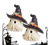 Ghost Figurine - Spooky Resin Statue | Ghosts Sculpture | Halloween Figurines,2 Pieces Ghost Statues | Wear A Hat Design Fantasy Decoration For Fall Night Garden Mantel Home Outdoor Porch Party