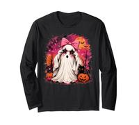 Ghost Girl Pink Bow Halloween Vibes Energy Glam Niñas Mujeres Manga Larga