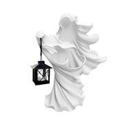 Ghost Halloween Witch Ornament with Lantern Energy Saving Resin Statue for Garden Courtyard Decor White