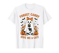 Ghost Holding Black Cat Floral Forget Candy Regálame un Gato Camiseta