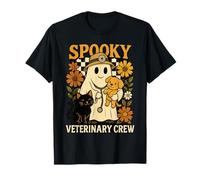 Ghost Holding Negro Gato, Perro Veterinario Halloween Vet Tech Camiseta