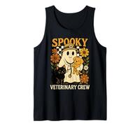 Ghost Holding Negro Gato, Perro Veterinario Halloween Vet Tech Camiseta sin Mangas