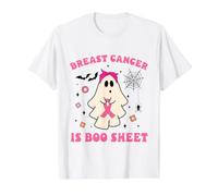 Ghost Holding Pink Ribbon Groovy Breast Cancer Concientización Camiseta gráfica económica, Hombre, Blanco, L