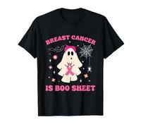 Ghost Holding Pink Ribbon Groovy Breast Cancer Concientización Camiseta gráfica económica, Hombre, Negro, L