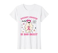 Ghost Holding Pink Ribbon Groovy Breast Cancer Concientización Camiseta gráfica económica, Mujer, Blanco, S