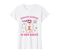 Ghost Holding Pink Ribbon Groovy Breast Cancer Concientización Camiseta gráfica económica, Mujer, Blanco, L