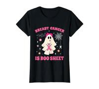 Ghost Holding Pink Ribbon Groovy Breast Cancer Concientización Camiseta gráfica económica, Mujer, Negro, XL