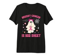 Ghost Holding Pink Ribbon Groovy Breast Cancer Concientización Camiseta Premium