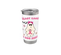 Ghost Holding Pink Ribbon Groovy Breast Cancer Concientización Vaso térmico de acero inoxidable de doble pared