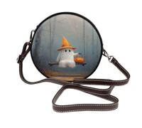 Ghost Holding Pumpkin On The Swing - Bolso cruzado redondo de piel para mujer