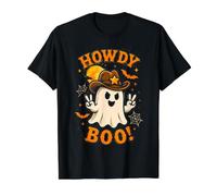 Ghost Howdy Boo Cowboy Disfraz Divertido de Halloween para Mujeres y Hombres Camiseta gráfica económica, Hombre, Negro, S
