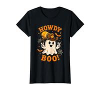Ghost Howdy Boo Cowboy Disfraz Divertido de Halloween para Mujeres y Hombres Camiseta gráfica económica, Mujer, Negro, L