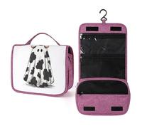 Ghost is wearing a Cow Print Sheet Travel Toiletry Bag para mujer, organizador de maquillaje colgante con gancho para champú