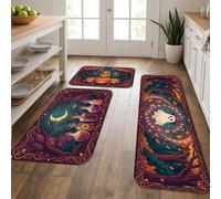 Ghost - Juego de 3 alfombras de cocina, diseño de calabazas de temporada, luna creciente, Halloween, violeta, cómodas, lavables, para lavabo, lavadero, cuarto de baño