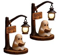 Ghost Lamp with Book, Glow Spirit Ghost Lamp, Halloween Reading Ghosts Night Light, Spooky Cute Ghosts Reading Book Lamps for Bedroom, Living Room Holiday Decor (2PCS A)