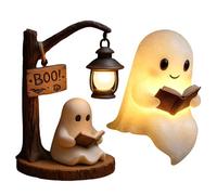 Ghost Lamp with Book, Glow Spirit Ghost Lamp, Halloween Reading Ghosts Night Light, Spooky Cute Ghosts Reading Book Lamps for Bedroom, Living Room Holiday Decor (A+B)