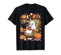 Ghost Library Reading Books Halloween Men Women Kids Camiseta