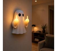Ghost Middle Finger Light Funny Halloween Ghost Figurine LED Glow Light | Hanging Buckle Dual-Use Wall & Table Display Resin Collectible Statue for Home Desk Shelf Porch Party Indoor Outdoor(1pc)