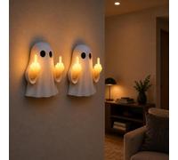 Ghost Middle Finger Light Funny Halloween Ghost Figurine LED Glow Light | Hanging Buckle Dual-Use Wall & Table Display Resin Collectible Statue for Home Desk Shelf Porch Party Indoor Outdoor(2pcs)