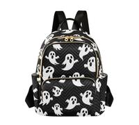 Ghost - Mochila acolchada de moda para mujer, diseño de ondas, poliéster con múltiples bolsillos con cremallera, Ghost Black White, Medium, Mochilas Daypack