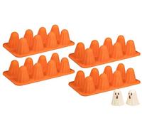 Ghost - Moldes de silicona para Halloween, paquete de 4, 8 cavidades, moldes reutilizables para hornear chocolate, pudín, gelatina, hielo, caramelos