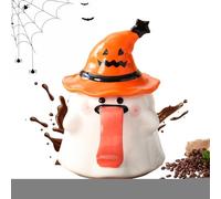 Ghost Mug, 450ml Ceramic Coffee Cup with Lid in Funny Ghost Shape, Novelty Halloween Drinkware Juice, Wine, Beer, Ideal for Teachers, Movie Nights, Living Room Decor, Seasonal Parties, 7x8.8cm