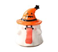 Ghost Mug, Tea Cup, 2.75x3.14 Inches, Compact Size Spooky Charm Ceramic with Lid 450ml Capacity, Water Mug for Coffee, Wine, Milk, Juice, Students, Teachers, Home and Living Room