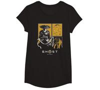 Ghost of Yotei Atsu and Wolf Portrait Panels Video Game Camiseta, Niñas, Negro, S