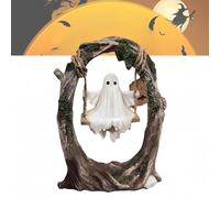 Ghost on a Tree Swing, Cute Halloween Swinging Shadows, Funny Ghost Tree Swing Decor, for Desktop Bookshelf Garden Patio Lawn Halloween Decor(A)