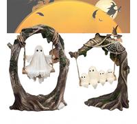 Ghost on a Tree Swing, Cute Halloween Swinging Shadows, Funny Ghost Tree Swing Decor, for Desktop Bookshelf Garden Patio Lawn Halloween Decor(A+b)