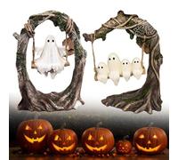 Ghost On A Tree Swing, Cute Swinging Ghost Halloween Figurine Indoor Decoration, Creepy Resin Spooky Swinging Specter Decor for Desktop Bookshelf Garden Patio Lawn Halloween Decor (mixed-2pcs)