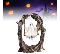 Ghost on a Tree Swing, Swinging Shadows, Cute Halloween Swinging Shadows, Halloween Figurine & Ornament, Halloweens Figurines Ghost Decor for Desktop Bookshelf Garden Patio Lawn (A)