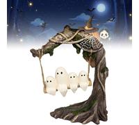 Ghost On A Tree Swing, Swinging Shadows, Funny Ghost Tree Swing Decor, Cute Spooky Halloween Decor, for Desktop Bookshelf Garden Patio Lawn Halloween Decor (White-B)