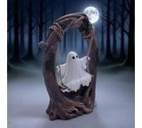 Ghost On A Tree Swing, Swinging Shadows, Funny Ghost Tree Swing Decor, Cute Spooky Halloween Decor, for Desktop Bookshelf Garden Patio Lawn Halloween Decor (White-A)