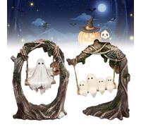 Ghost On A Tree Swing, Swinging Shadows, Funny Ghost Tree Swing Decor, Cute Spooky Halloween Decor, for Desktop Bookshelf Garden Patio Lawn Halloween Decor (A+B)
