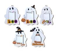 Ghost Picture Frame Set | 5 Pcs Wooden Halloween Hanging Photo Frame Ornaments | Spooky Tabletop Decor For Home Office Dorm Bedroom Living Room Bookshelf Door Decoration | Seasonal Halloween