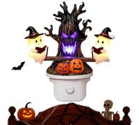Ghost Plug In LED Wall Light - Halloween Resin Night Decor, Halloween Ghost Ambient Night Light with Pumpkin & Tree Design, Plug-In Resin Wall Decor for Bedroom, Bathroom, Kitchen, Hallway Decoration