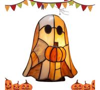 Ghost Pumpkin Lamp - Halloween Resin Light Decor | Cute Ghost -Themed Desk Ornament for Table, Shelf, Entryway | Holiday Display Nightlight for Home, Reader Room, Window, Spooky Book Lover Gift